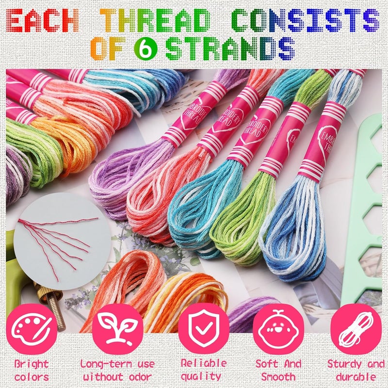 Dercuy 16 Skeins Colorful Series Embroidery Floss, 8m Cotton Cross Stitch Thread, Friendship Bracelet String Including Plastic Floss Bobbins, for DIY Making, Embroidery Crafts - Image 3